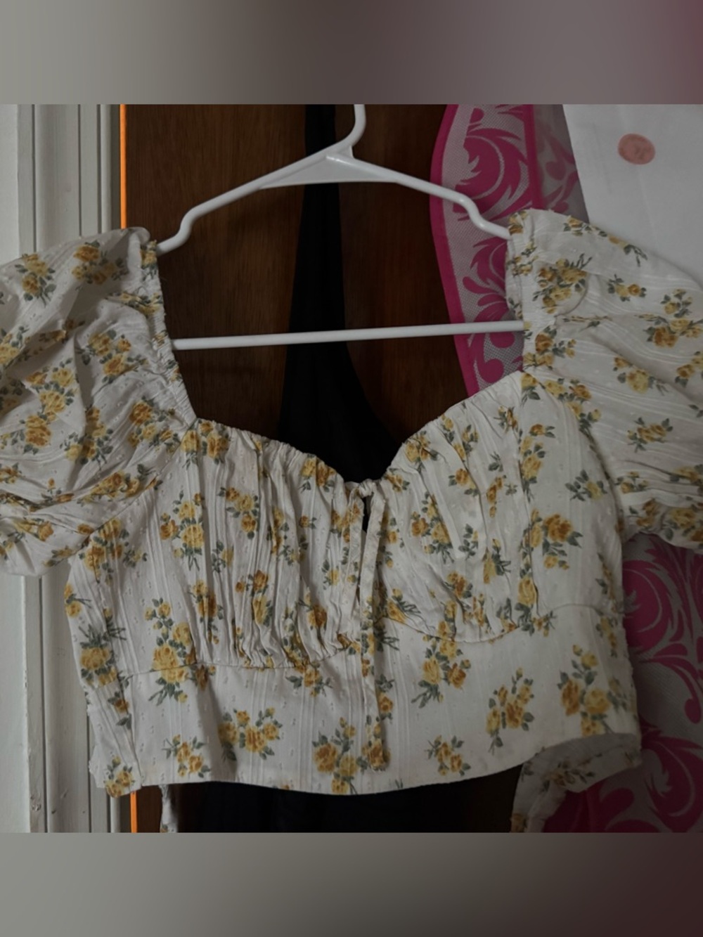 Altar'd State White Crop Top with Yellow Floral Print